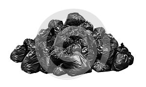 Black garbage bags waste many mountain stack hill, Waste plastic bags, Garbage heap, Lots pile of Garbage dump black bags, Waste