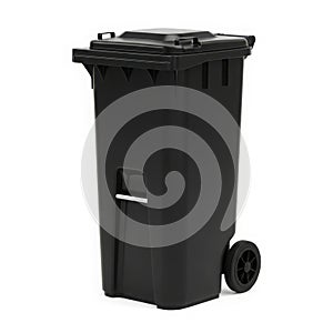 Black garbage bin isolated on white background