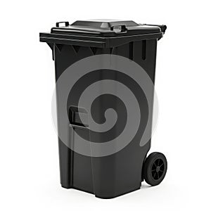 Black garbage bin isolated on white background