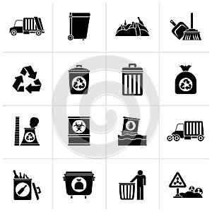 Black Garbage, cleaning and rubbish icons