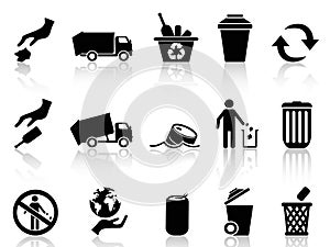 Black garbage icons set