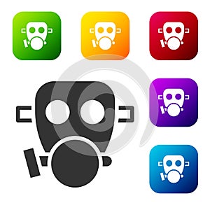 Black Gas mask icon isolated on white background. Respirator sign. Set icons in color square buttons. Vector