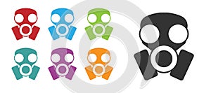 Black Gas mask icon isolated on white background. Respirator sign. Set icons colorful. Vector