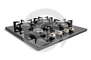 Black Gas Stove Top With Four Burners