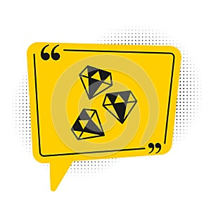 Black Gem stone icon isolated on white background. Jewelry symbol. Diamond. Yellow speech bubble symbol. Vector