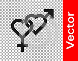 Black Gender icon isolated on transparent background. Symbols of men and women. Sex symbol. Vector