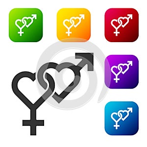 Black Gender icon isolated on white background. Symbols of men and women. Sex symbol. Set icons in color square buttons