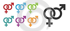 Black Gender icon isolated on white background. Symbols of men and women. Sex symbol. Set icons colorful. Vector