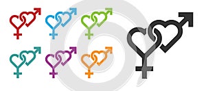 Black Gender icon isolated on white background. Symbols of men and women. Sex symbol. Set icons colorful. Vector