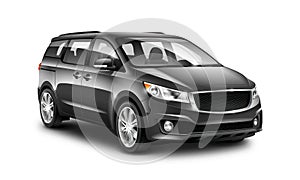 Black Generic Minivan Car On White Background. Perspective view. 3d illustration With Isolated Path.