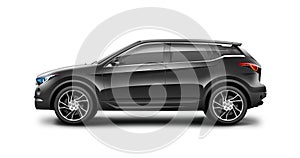 Black Generic SUV Car On White Background. Side View With Isolated Path