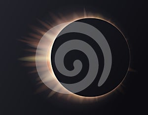 Black geometric abstraction. Dark background. Solar eclipse. Vector design
