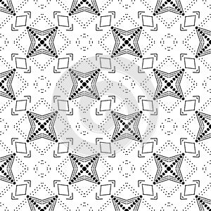 Black Geometric Circles Triangles Shaped And Small Circles Flower Shaped Repeated Design On White Backgrpound