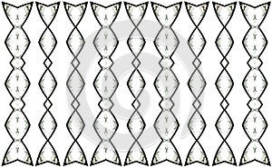 Black geometric pattern in the form of curved, twisted tapes on a white background.