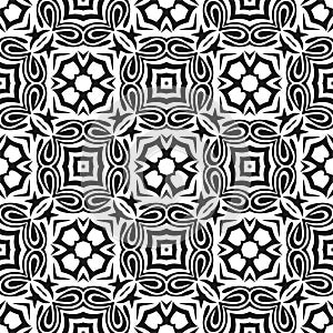 Black Geometric Seamless pattern flower in white background.