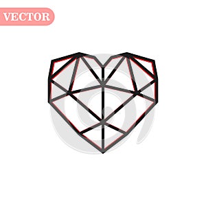 Black geometric style heart vector. heart in polygonal style design. Valentines Day illustration