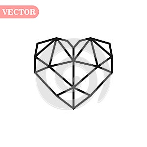 Black geometric style heart vector. heart in polygonal style design. Valentines Day illustration