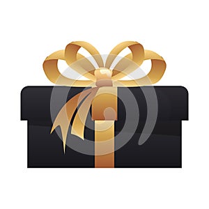 Black gift box bow on white background