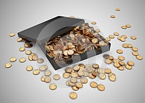 Black gift box with golden coins.