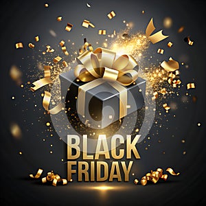 A black gift box wrapped with a gold robbon.