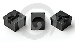 black gift boxes with bows open