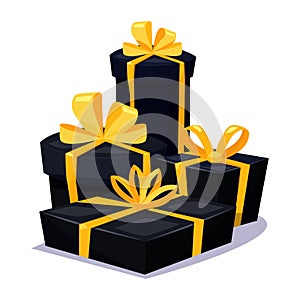 Black gift boxes. Holiday background with gift box. vector illustration