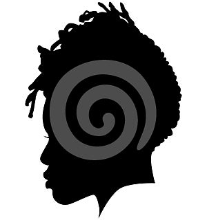 Black Girl African American female, African woman profile picture. Black woman from the side with afroharren. African American afr