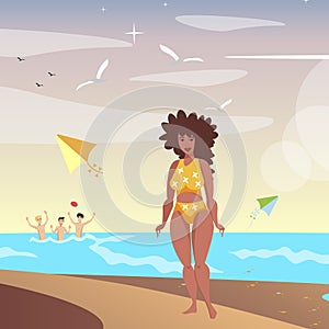 The black girl with on a beach