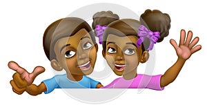 Black Girl and Boy Cartoon Children Kids Sign