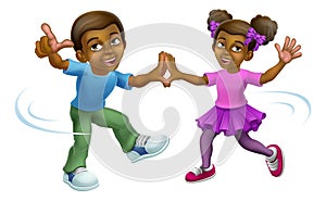 Black Girl And Boy Cartoon Kid Children Dancing photo