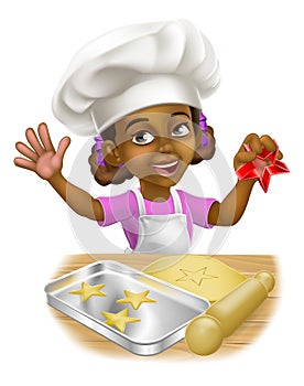 Black Girl Cartoon Child Chef Cook Baker Kid photo