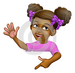 Black Girl Cartoon Child Kid Pointing Sign