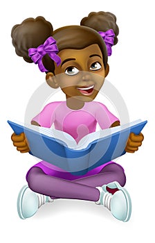 Black Girl Child Cartoon Kid Reading Book