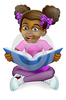 Black Girl Child Cartoon Kid Reading Book photo