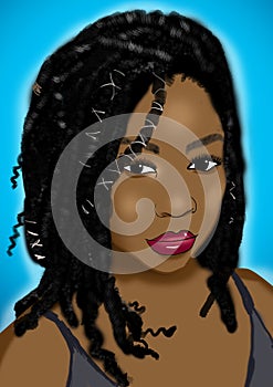 Black girl digital art with locks