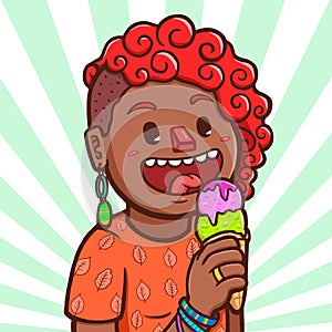 Black girl eating ice cream cone