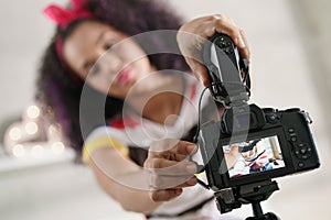 Dslr Camera For Woman Recording Vlog and Tutorial photo