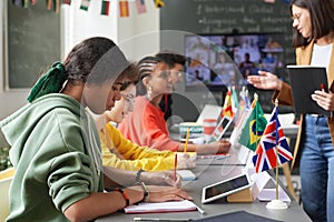 Black Girl with Multicultural Students in Class