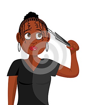 Black girl plaiting hair