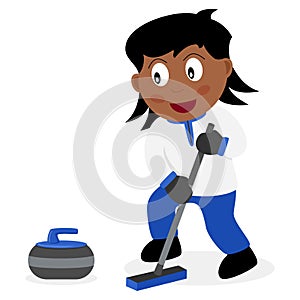 Black Girl Playing Curling Isolated on White