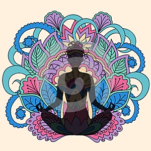 Black girl in yoga lotus background photo