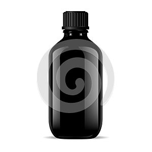 Black glass medical bottle isolated on white