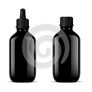 Black Glass Medical Bottles Set. Dropper Mockup