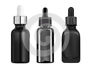 Black glass serum dropper bottle. Isolated pipette container