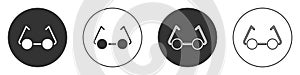 Black Glasses icon isolated on white background. Eyeglass frame symbol. Circle button. Vector Illustration