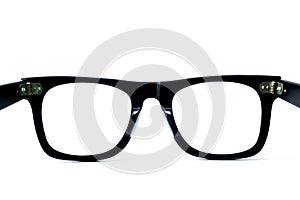 Black glasses , View from the back of the lens on white background