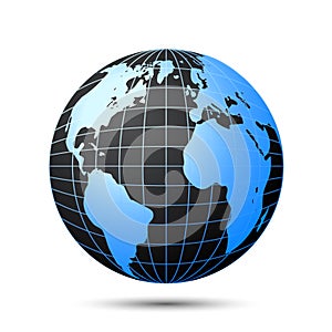 Black globe with blue continents - vector