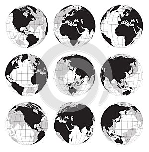 Black globe earth vector icon set