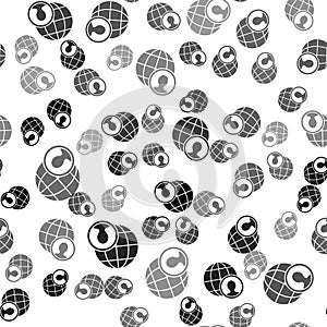 Black Globe and people icon isolated seamless pattern on white background. Global business symbol. Social network icon