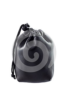 Black glossy bag isolated on white background.